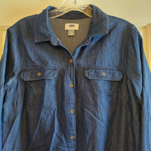 Old Navy Chambray Tunic Shift Dress Women's M Denim Indigo Relaxed Boho Rustic - Picture 3 of 5
